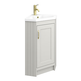 Chatsworth Traditional Grey Corner Vanity Unit with Brushed Brass Handle