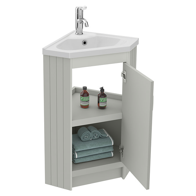 Chatsworth Traditional Grey Corner Vanity Unit with Chrome Handle