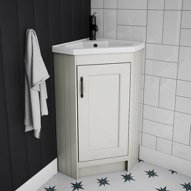 Chatsworth Traditional Grey Corner Vanity Unit with Matt Black Handle Large Image