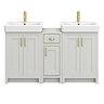 Chatsworth Traditional Grey Double Basin Vanity + Cupboard Combination Unit with Brushed Brass Handles