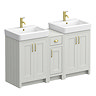 Chatsworth Traditional Grey Double Basin Vanity + Cupboard Combination Unit with Brushed Brass Handles