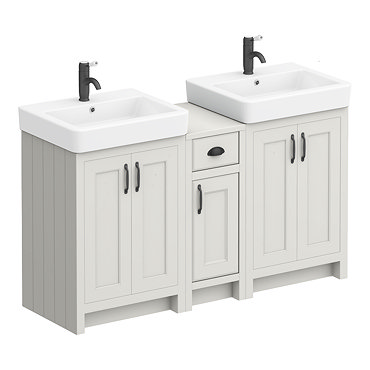 Chatsworth Traditional Grey Double Basin Vanity + Cupboard Combination Unit with Matt Black Handles  Profile Large Image