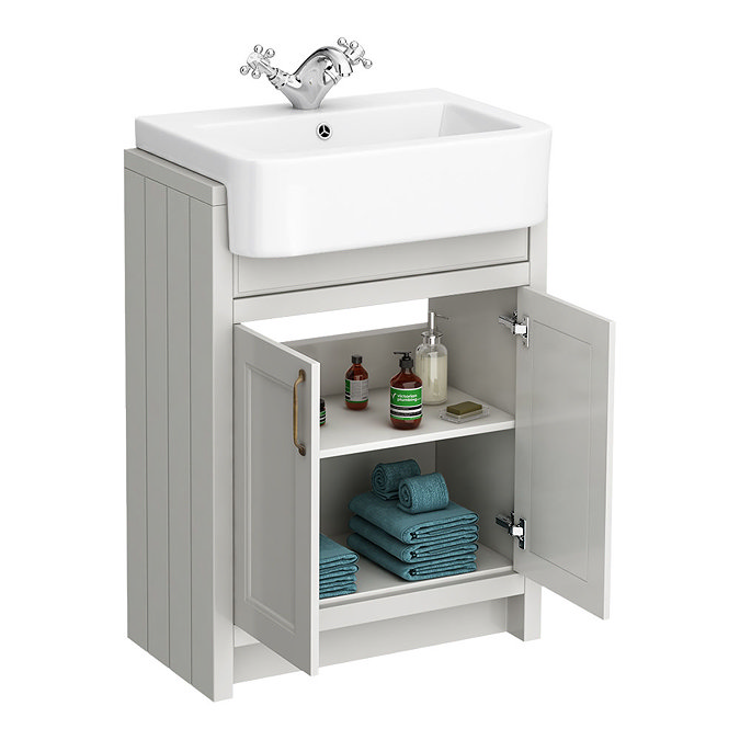 Chatsworth Traditional Grey Semi-Recessed Vanity Unit + Toilet Package  In Bathroom Large Image