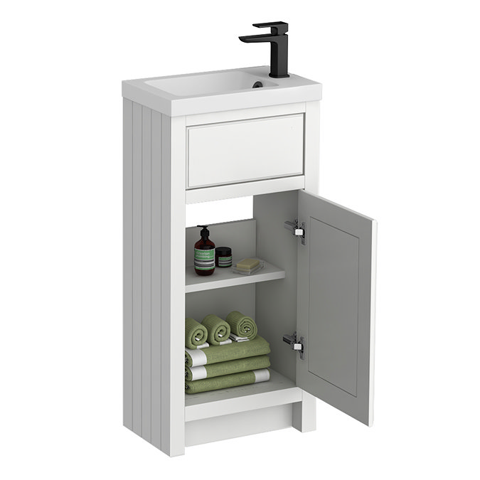 Chatsworth Traditional Grey Small Vanity with Matt Black Handles - 400mm Wide