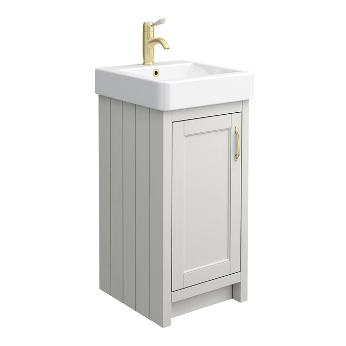 Chatsworth Traditional Grey Vanity - 425mm Wide with Brushed Brass Handle