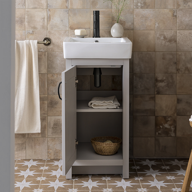 Chatsworth Traditional Grey Vanity - 425mm Wide with Matt Black Handle
