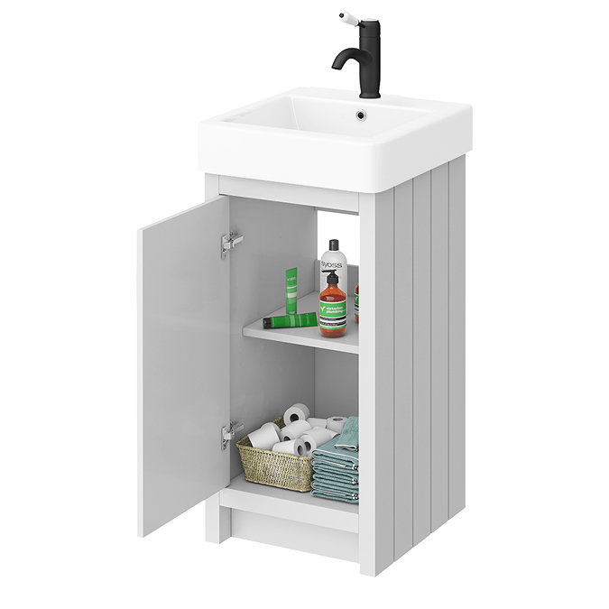 Chatsworth Traditional Grey Vanity - 425mm Wide with Matt Black Handles Profile Large Image