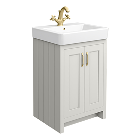 Chatsworth Traditional Grey Vanity with Brushed Brass Handles - 1 Tap Hole