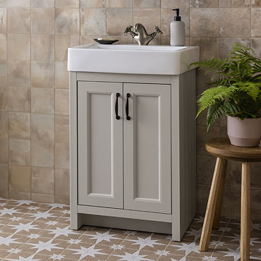 Chatsworth Traditional Grey Vanity - 560mm Wide with Matt Black Handles