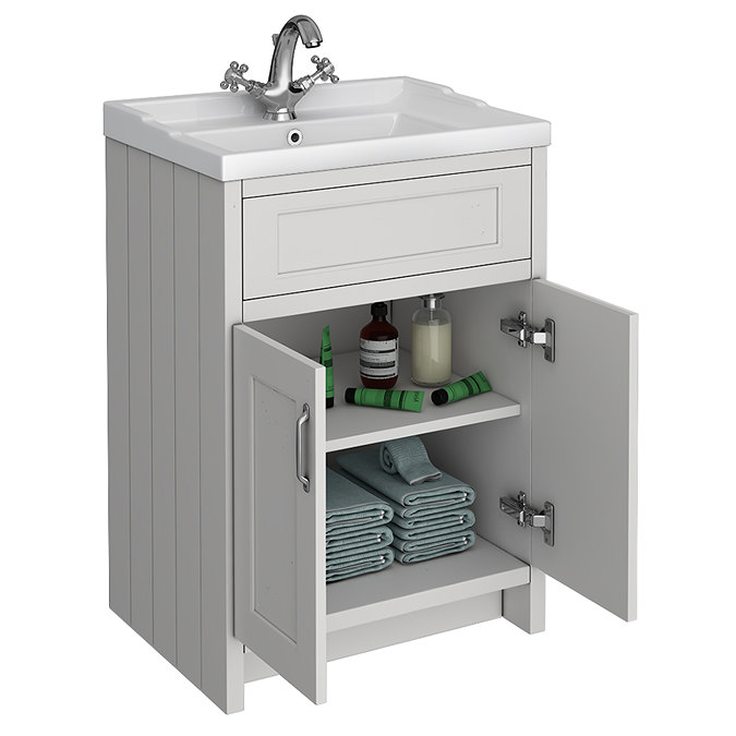 Chatsworth Traditional Grey Vanity 620mm Wide with Chrome Handles