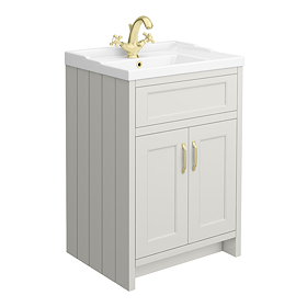 Chatsworth Traditional Grey Vanity 620mm Wide with Brushed Brass Handles