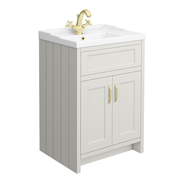 Chatsworth Traditional Grey Vanity 620mm Wide with Brushed Brass Handles