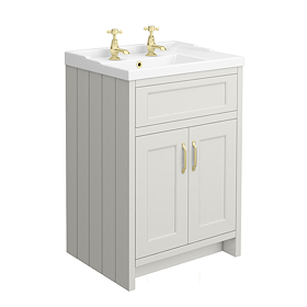 Chatsworth Traditional Grey Vanity 620mm Wide with Brushed Brass Handles