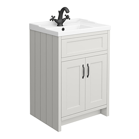 Chatsworth Traditional Grey Vanity 620mm Wide with Matt Black Handles