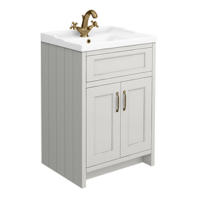 Chatsworth Traditional Grey Vanity with Antique Brass Finish Handles