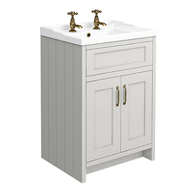 Chatsworth 620mm Traditional Grey Vanity with Antique Brass Finish Handles