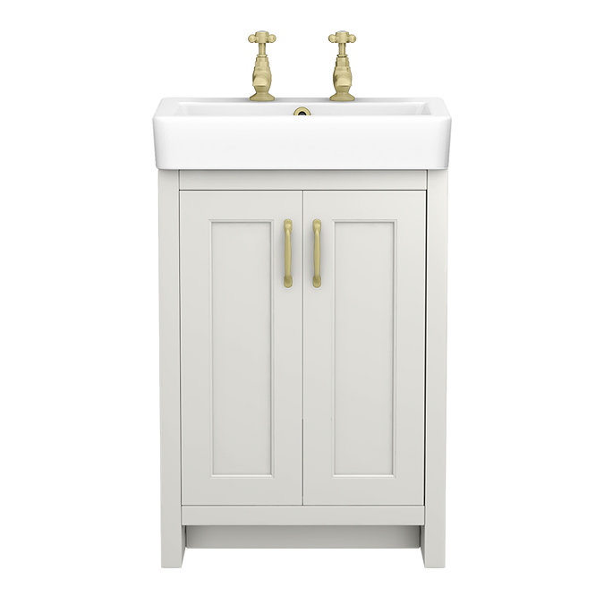 Chatsworth Traditional Grey Vanity with Brushed Brass Handles (560mm Wide 2 Tap Hole)