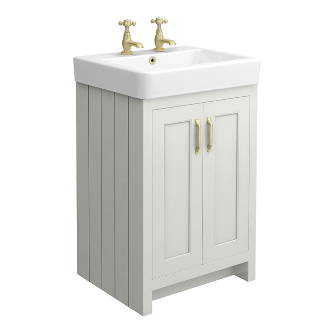 Chatsworth Traditional Grey Vanity with Brushed Brass Handles (560mm Wide 2 Tap Hole)