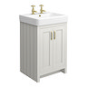 Chatsworth Traditional Grey Vanity with Brushed Brass Handles (560mm Wide 2 Tap Hole)