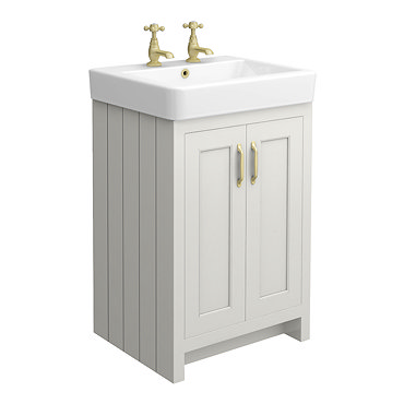 Chatsworth Traditional Grey Vanity with Brushed Brass Handles (560mm Wide 2 Tap Hole)