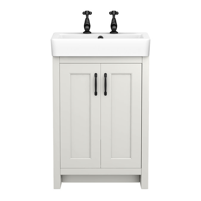 Chatsworth Traditional Grey Vanity with Matt Black Handles (560mm Wide 2 Tap Hole)