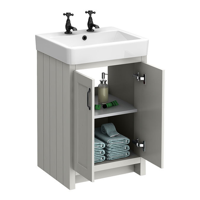 Chatsworth Traditional Grey Vanity with Matt Black Handles (560mm Wide 2 Tap Hole)