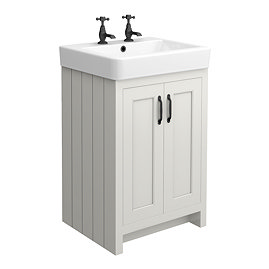 Chatsworth Traditional Grey Vanity with Matt Black Handles (560mm Wide 2 Tap Hole)