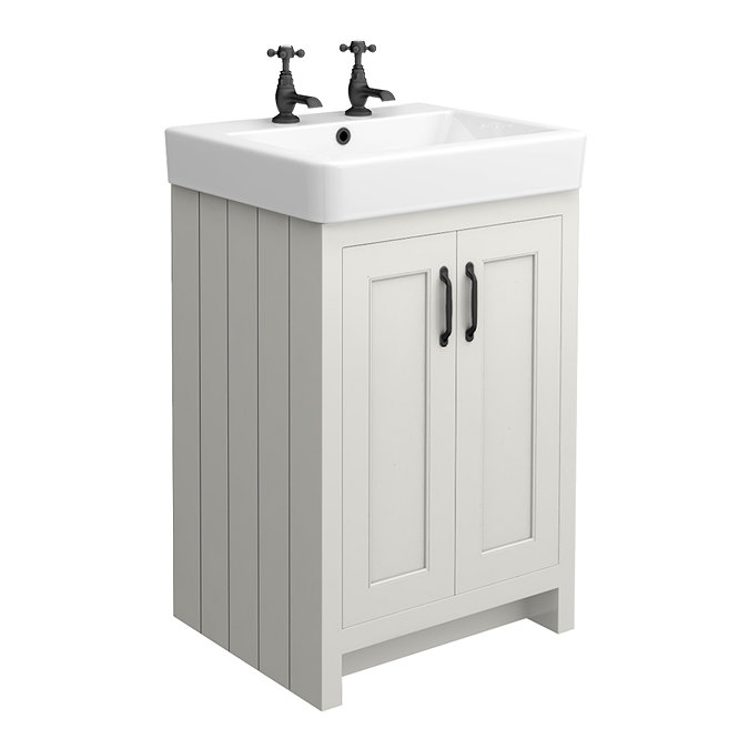 Chatsworth Traditional Grey Vanity with Matt Black Handles (560mm Wide 2 Tap Hole)