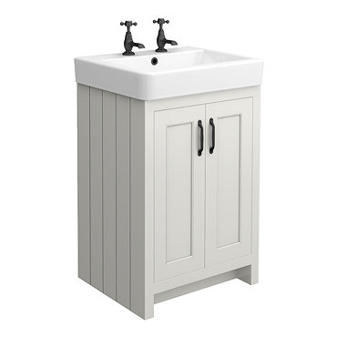 Chatsworth Traditional Grey Vanity with Matt Black Handles (560mm Wide 2 Tap Hole)