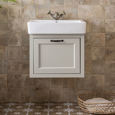 Chatsworth Traditional Grey Wall Hung Vanity - 560mm Wide with Matt Black Handle