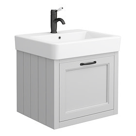 Chatsworth Traditional Grey Wall Hung Vanity - 560mm Wide with Matt Black Handle Large Image