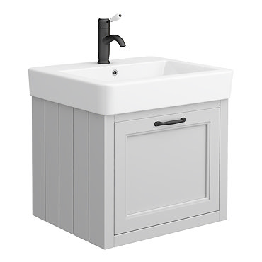 Chatsworth Traditional Grey Wall Hung Vanity - 560mm Wide with Matt Black Handle  Profile Large Imag
