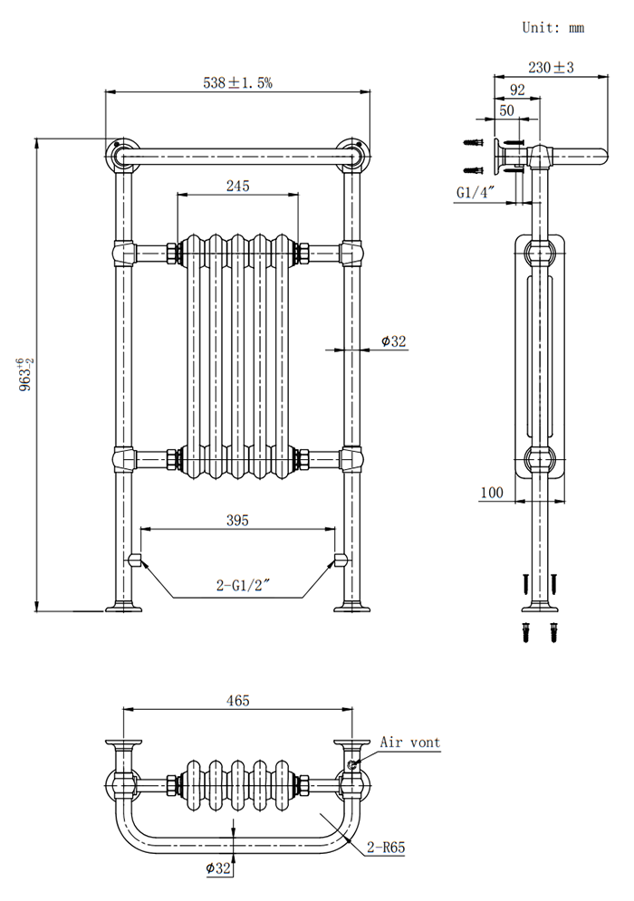 Chatsworth Traditional Heated Towel Rail Radiator - Antique Brass