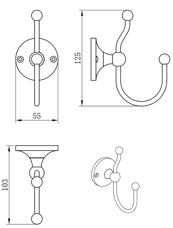 Chatsworth Traditional Matt Black Double Robe Hook