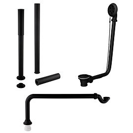 Chatsworth Traditional Matt Black Roll Top Bath Plumbing Pack - Adjustable Shrouds, Waste & Trap