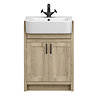 Chatsworth Traditional Natural Oak Semi-Recessed Vanity - 600mm Wide with Matt Black Handles