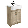 Chatsworth Traditional Natural Oak Semi-Recessed Vanity - 600mm Wide with Matt Black Handles