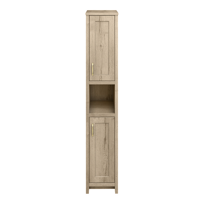 Chatsworth Traditional Natural Oak Tall Cabinet with Brushed Brass Handles