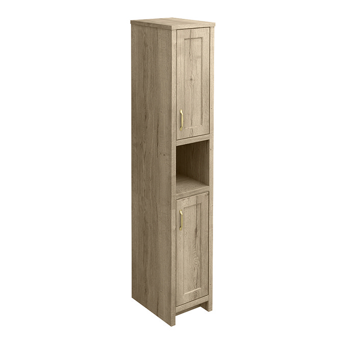 Chatsworth Traditional Natural Oak Tall Cabinet with Brushed Brass Handles