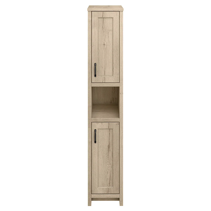 Chatsworth Traditional Natural Oak Tall Cabinet with Matt Black Handles