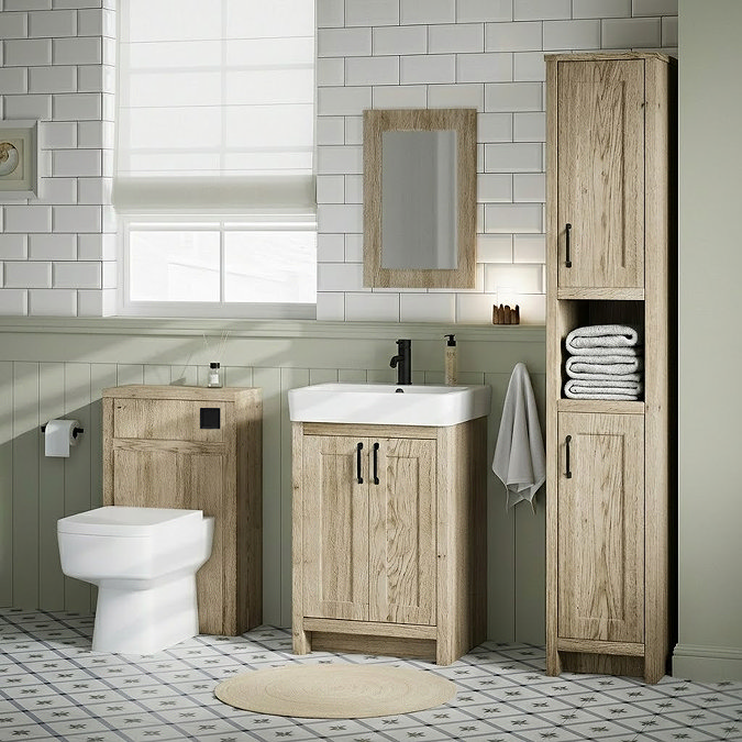 Chatsworth Traditional Natural Oak Tall Cabinet with Matt Black Handles