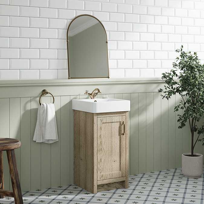 Chatsworth Traditional Natural Oak Vanity - 425mm Wide with Brushed Brass Handle