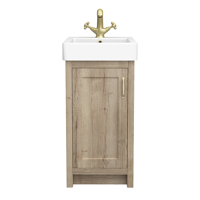 Chatsworth Traditional Natural Oak Vanity - 425mm Wide with Brushed Brass Handle