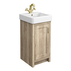 Chatsworth Traditional Natural Oak Vanity - 425mm Wide with Brushed Brass Handle