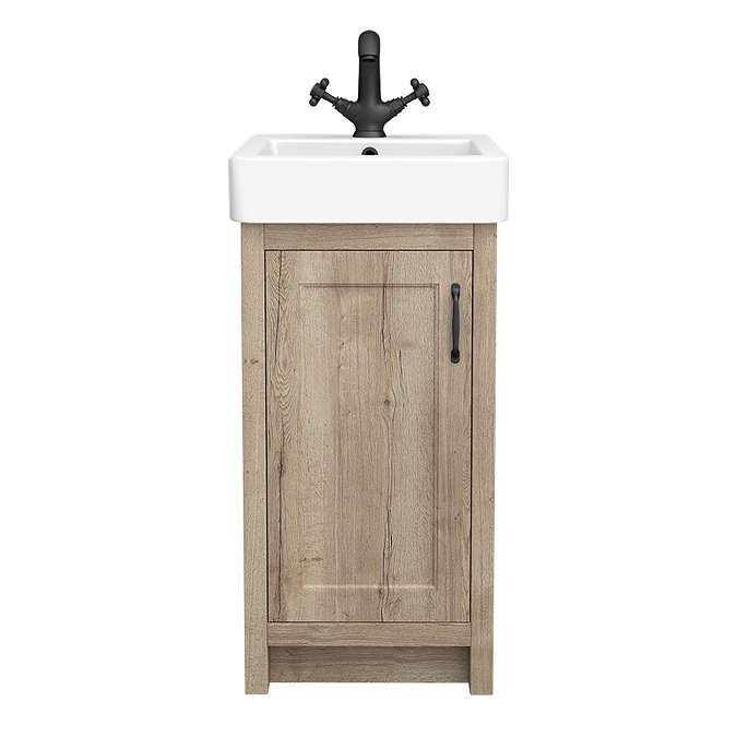 Chatsworth Traditional Natural Oak Vanity – 425mm Wide with Matt Black Handle