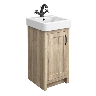 Chatsworth Traditional Natural Oak Vanity – 425mm Wide with Matt Black Handle