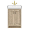 Chatsworth Traditional Natural Oak Vanity - 560mm Wide with Brushed Brass Handles