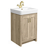 Chatsworth Traditional Natural Oak Vanity - 560mm Wide with Brushed Brass Handles