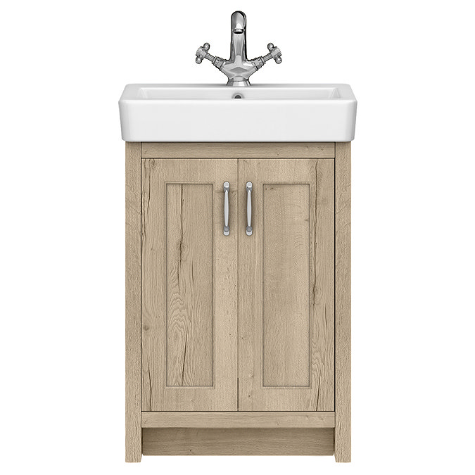 Chatsworth Traditional Natural Oak Vanity - 560mm Wide with Chrome Handles