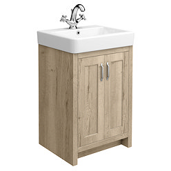 Chatsworth Traditional Natural Oak Vanity - 560mm Wide with Chrome Handles